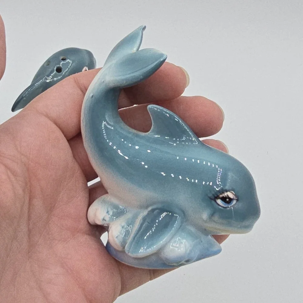 Vintage Whale Salt and Pepper Shakers 1950s/1960s Japan Kitschy Anthropomorphic